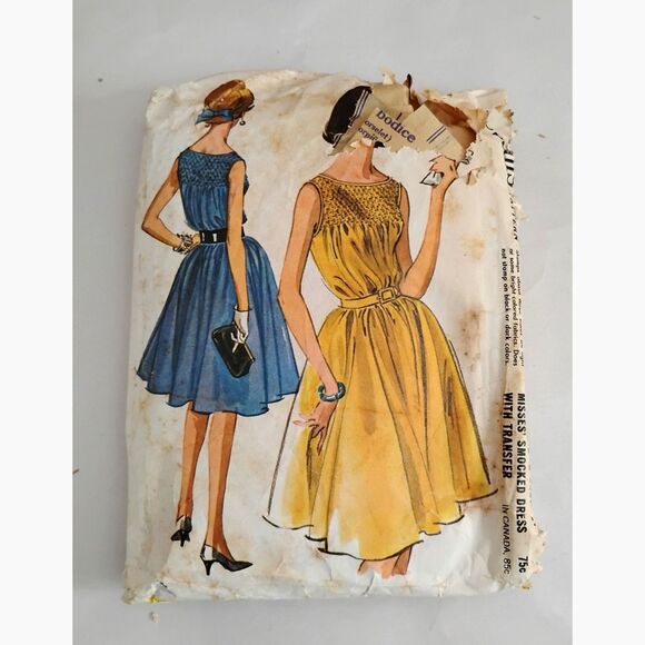 1960s Vintage Smocked Dress, XS, XXS, McCall’s 6614, Sewing Pattern, 1962 - Picture 1 of 2